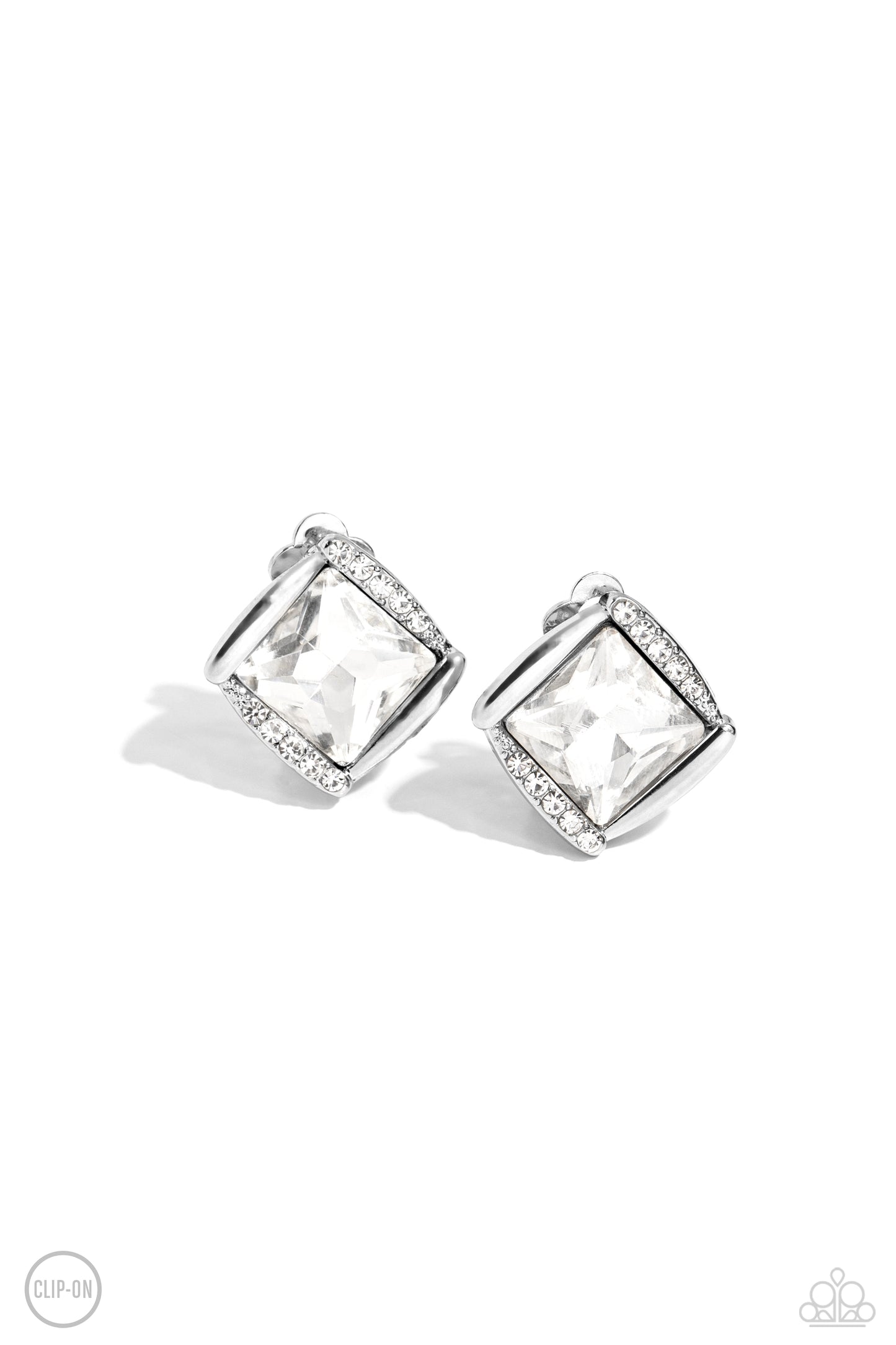 Sparkle Squared - White Rhinestone Earrings