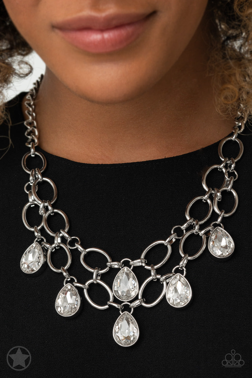 Show-Stopping Shimmer - White Silver Link Necklace