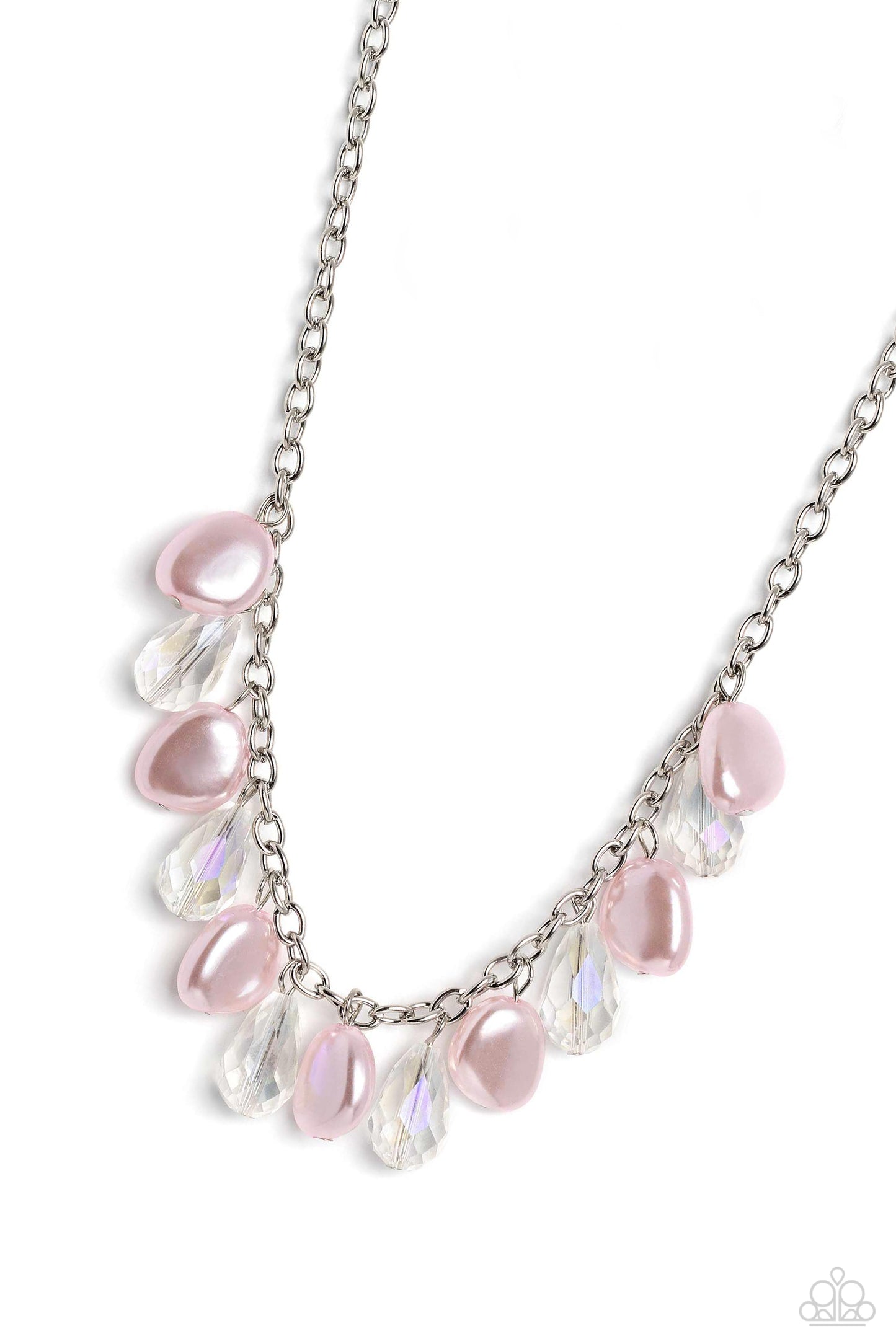 Welcome to BALL Street - Pink & White Crystal-Like Teardrop Necklace