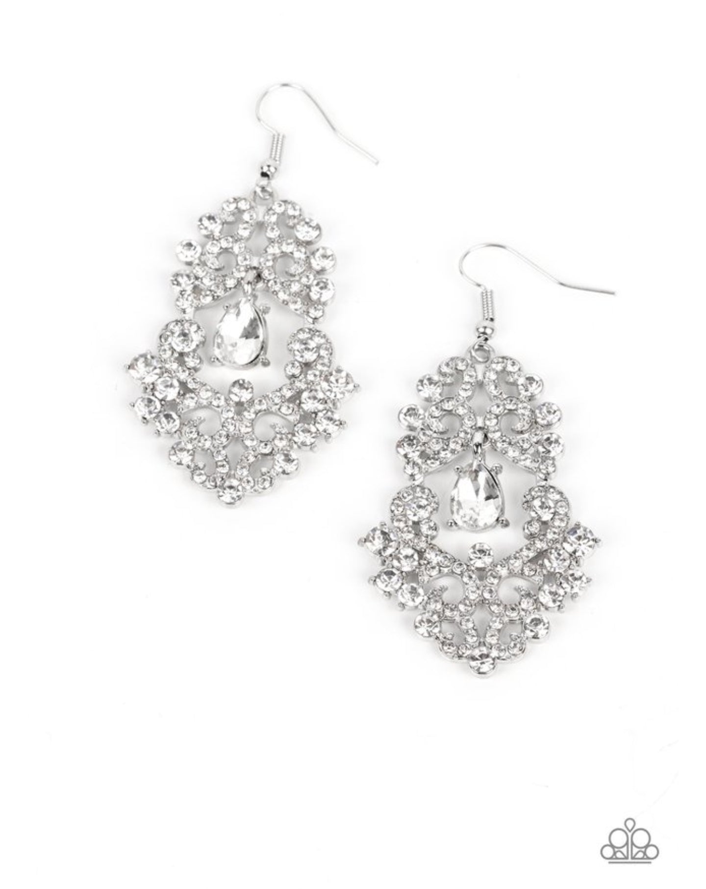 Sociable Sparkle - White Rhinestone Swings Earrings