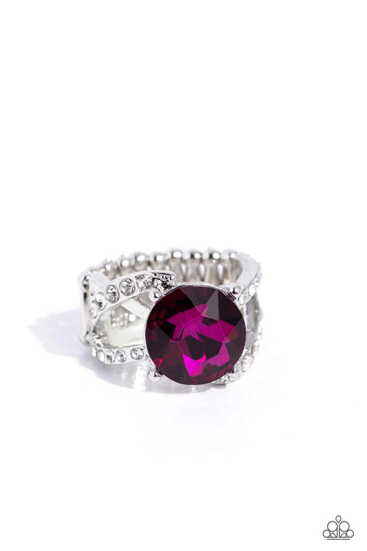 Scintillating Swirl - Pink Ring Rhinestone-Encrusted