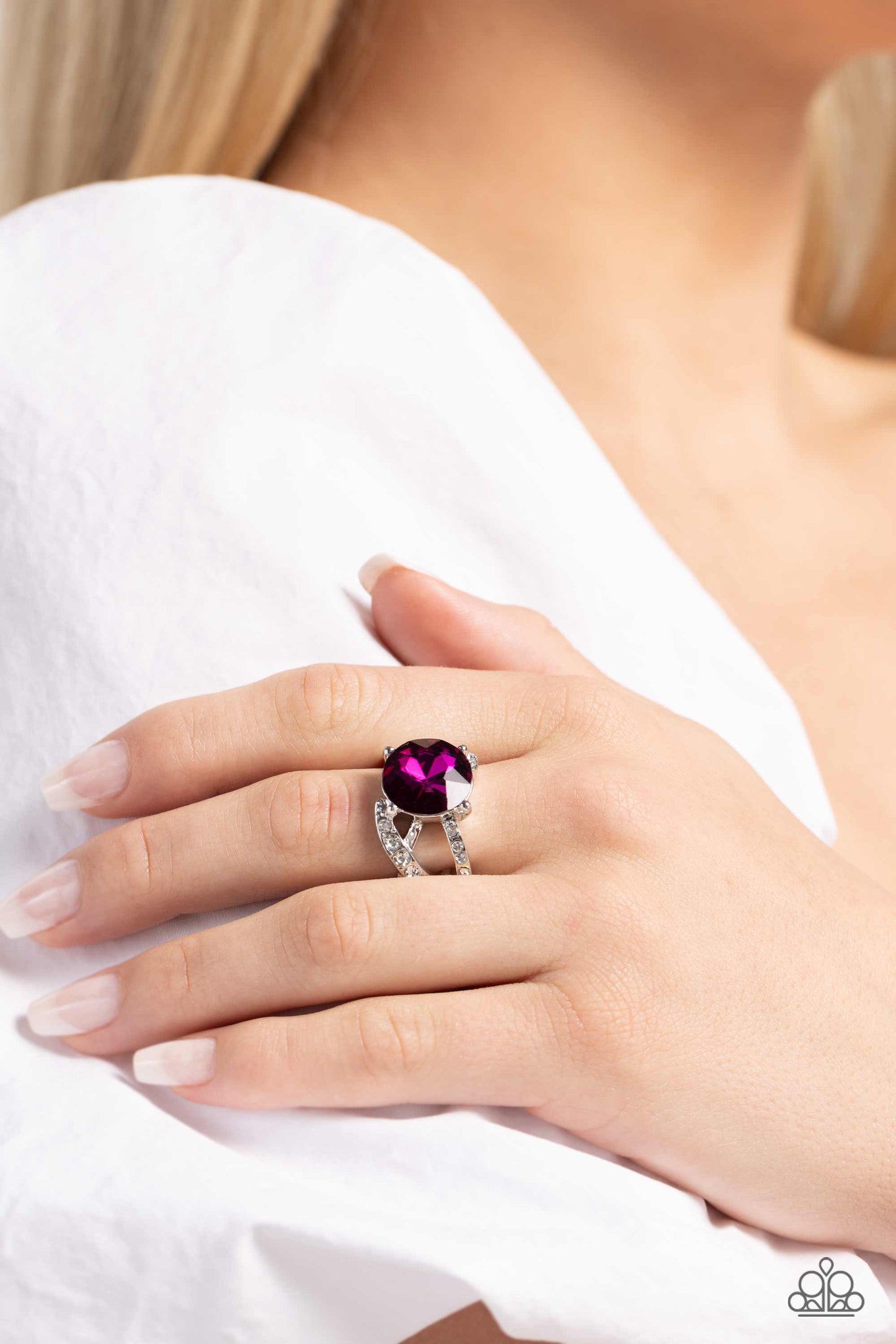Scintillating Swirl - Pink Ring Rhinestone-Encrusted