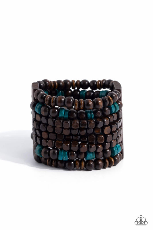 Tropical Time Zone - Blue Wooden Beaded Bracelet