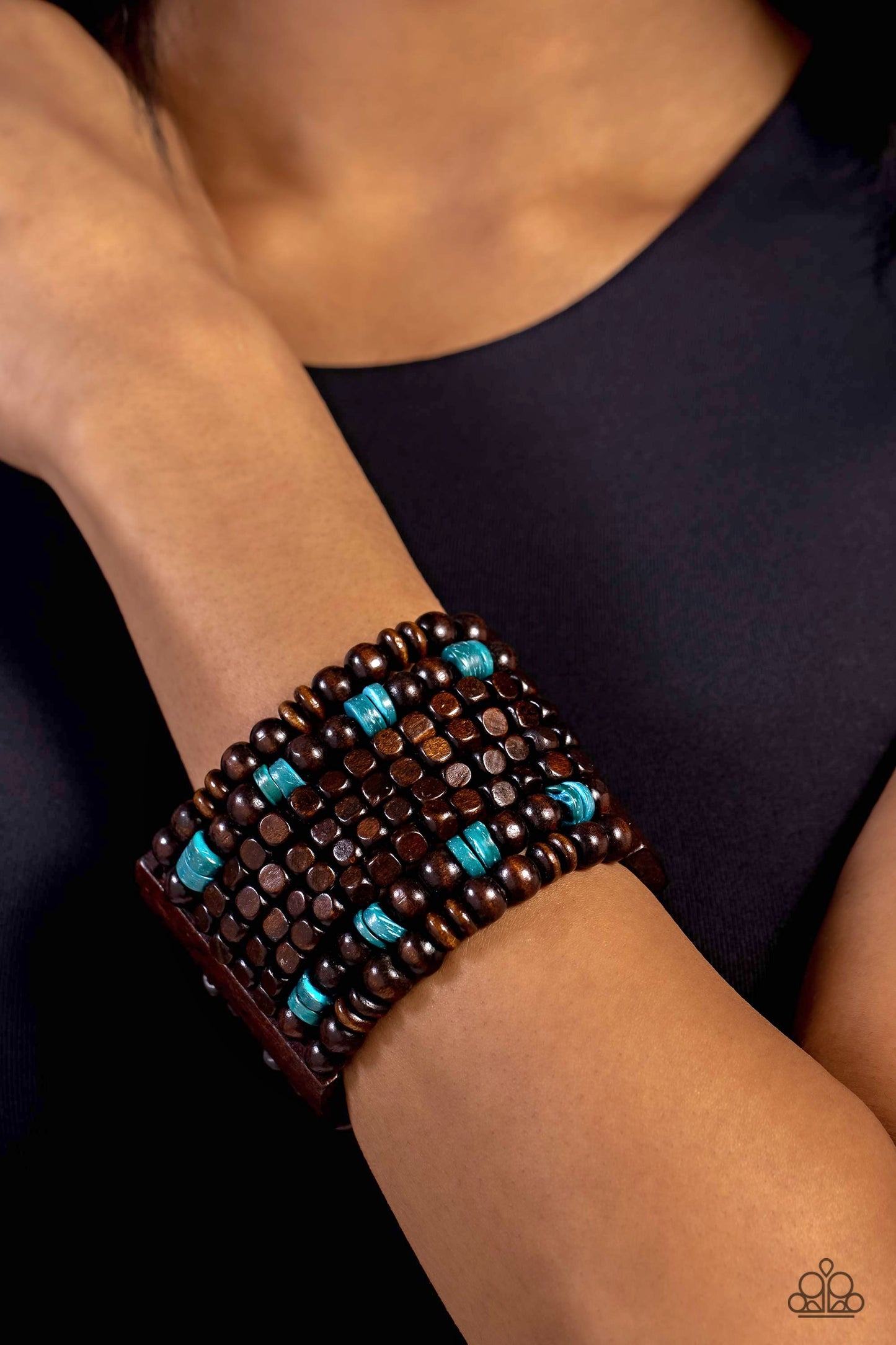 Tropical Time Zone - Blue Wooden Beaded Bracelet