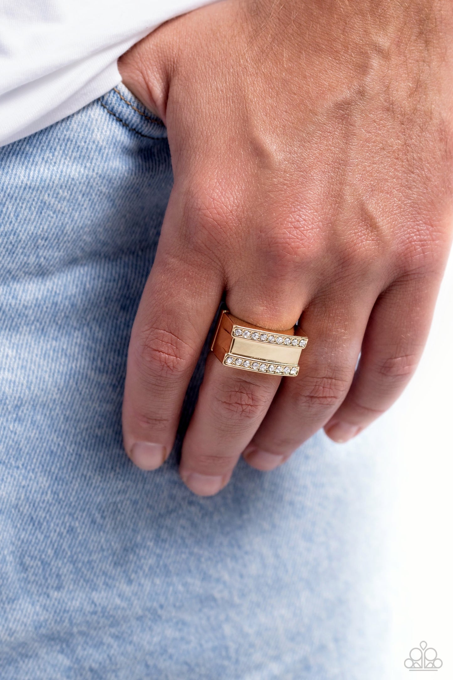 Victory - Gold Rhinestone Men's Ring