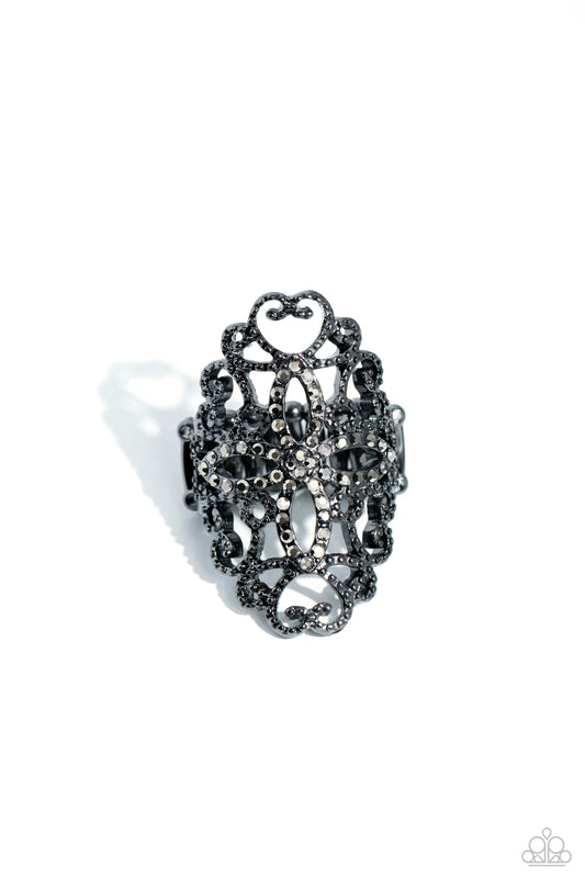 Fabulous Filigree - Black Oblong Metal Ring