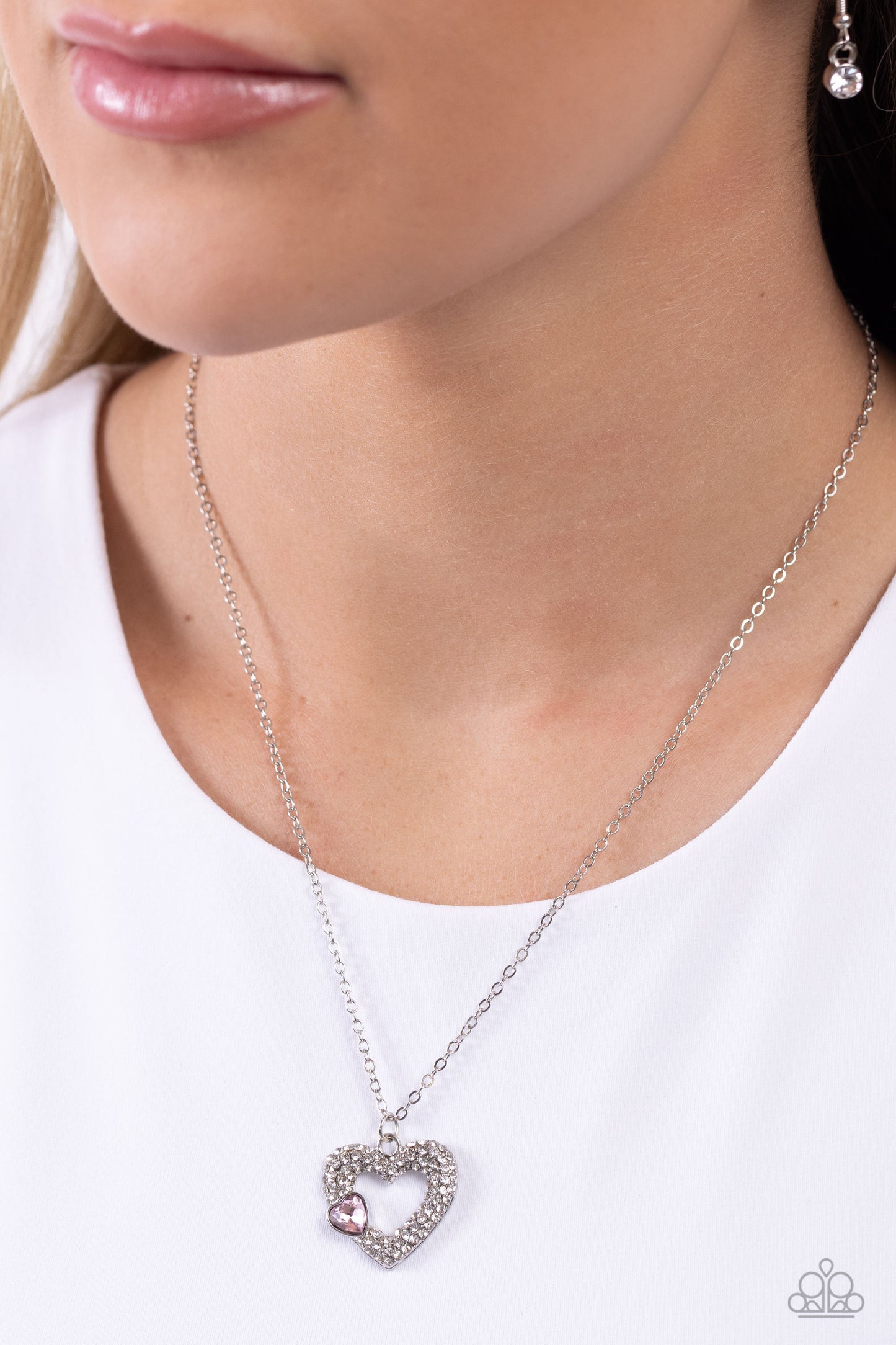 Bedazzled Bliss - Pink White Rhinestone Necklace