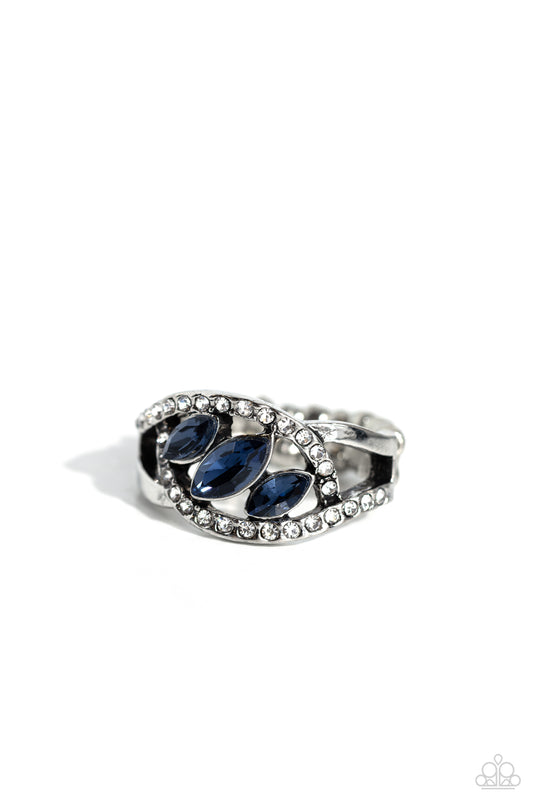 Stiletto Sparkle - Blue Ring w/White Rhinestone Encrusted