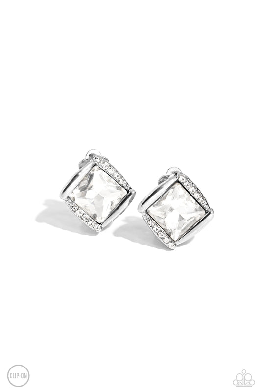 Sparkle Squared - White Rhinestone Earrings