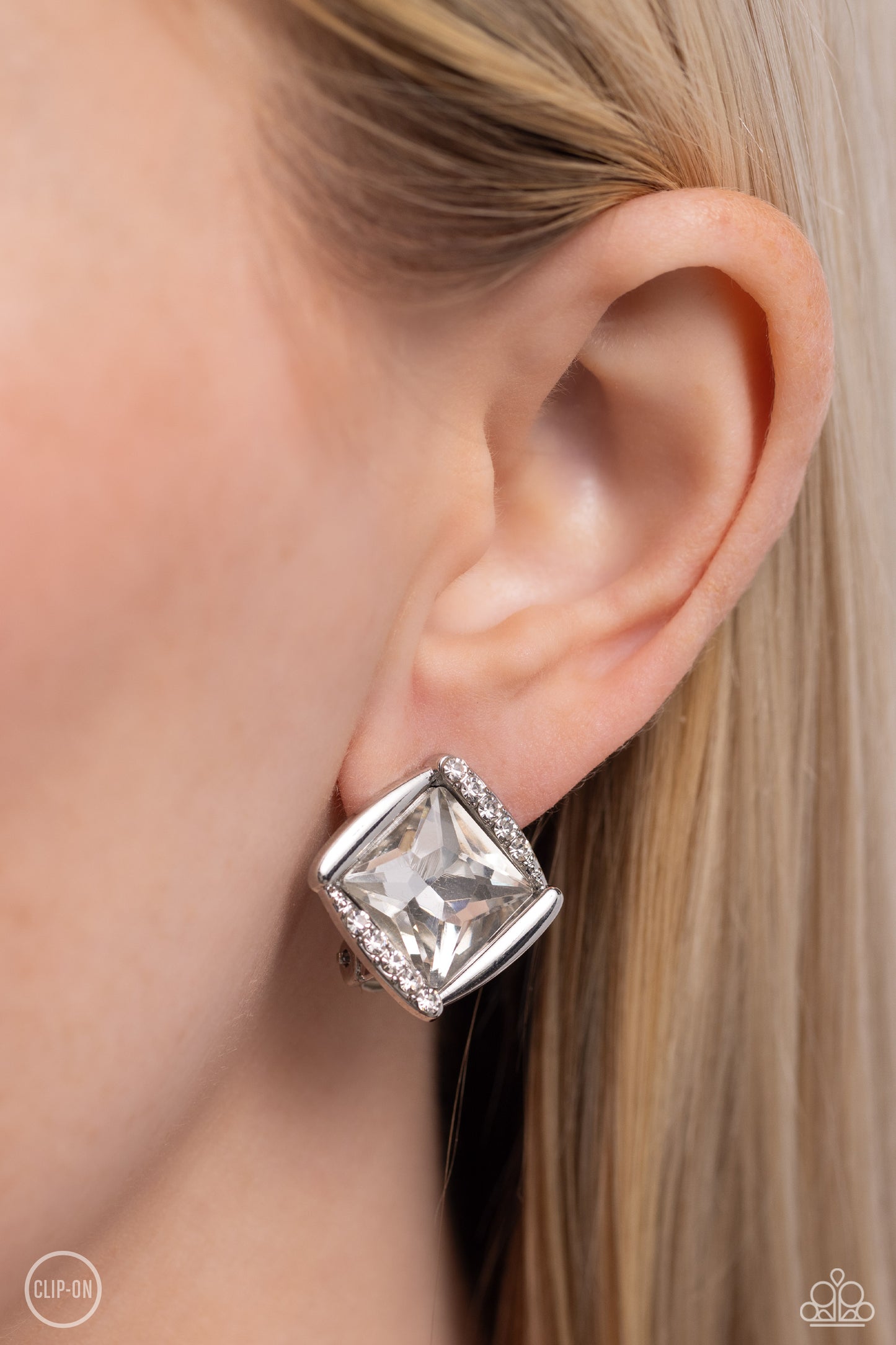 Sparkle Squared - White Rhinestone Earrings