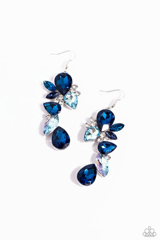 Fancy Flaunter - Blue Glittery Teardrop Earrings
