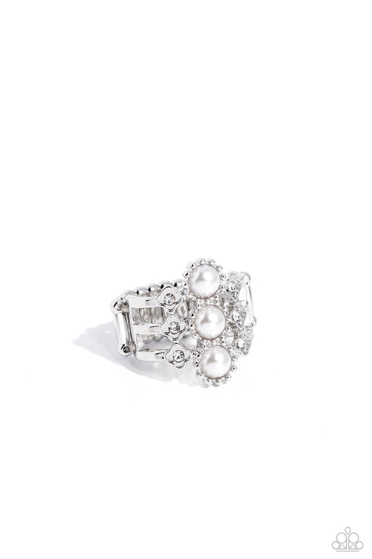 Layered Light - White Rhinestone Pearl Ring