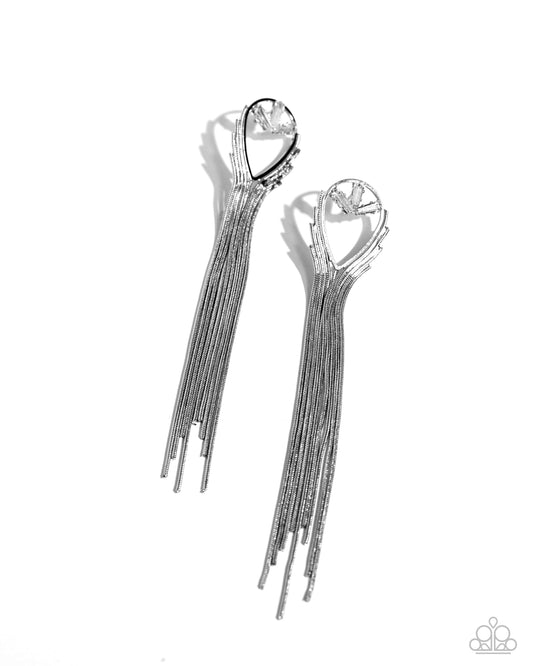 Elongated Effervescence - White Silver Earrings