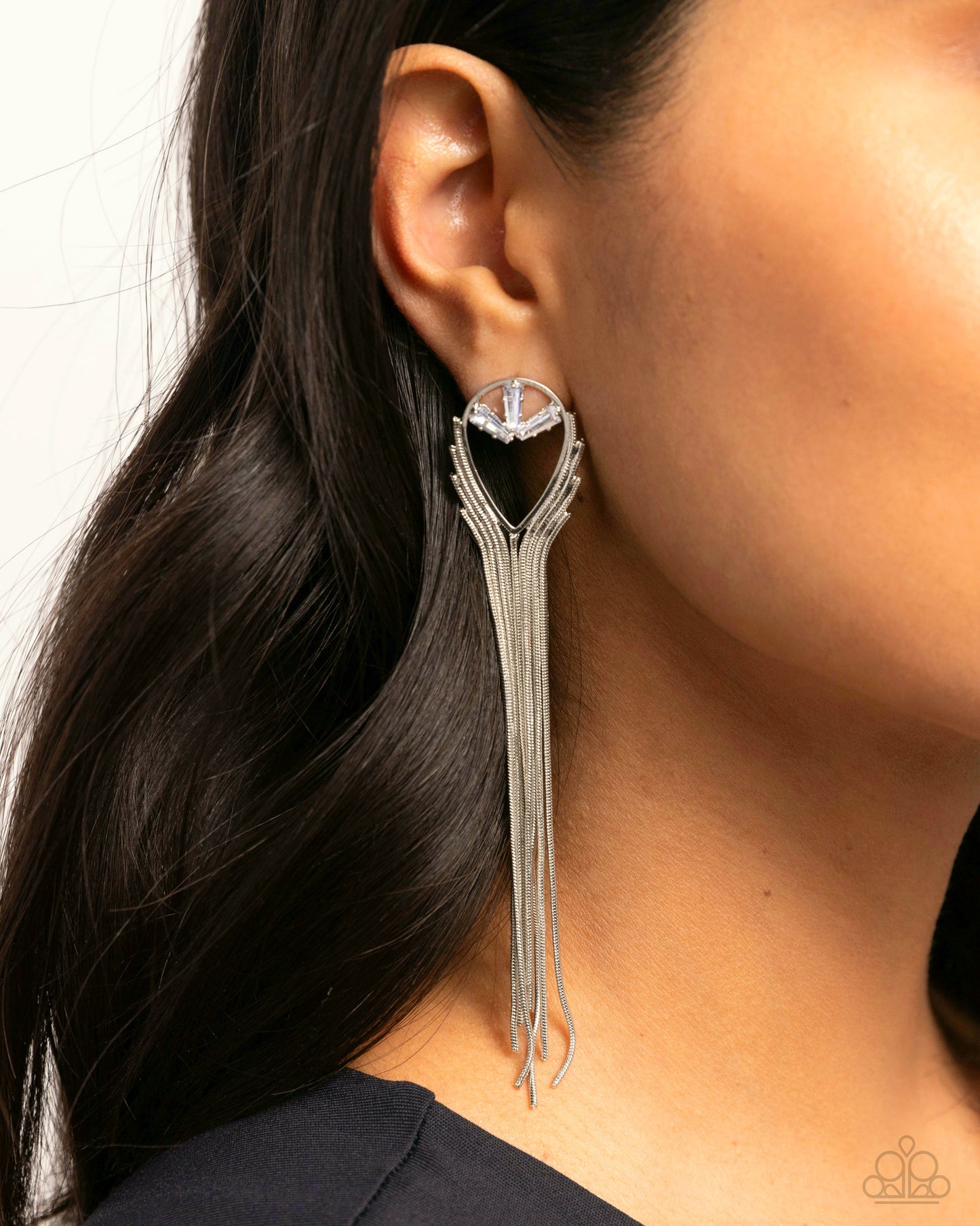 Elongated Effervescence - White Silver Earrings