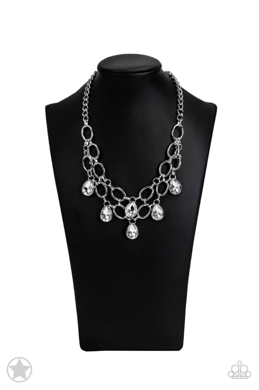 Show-Stopping Shimmer - White Silver Link Necklace