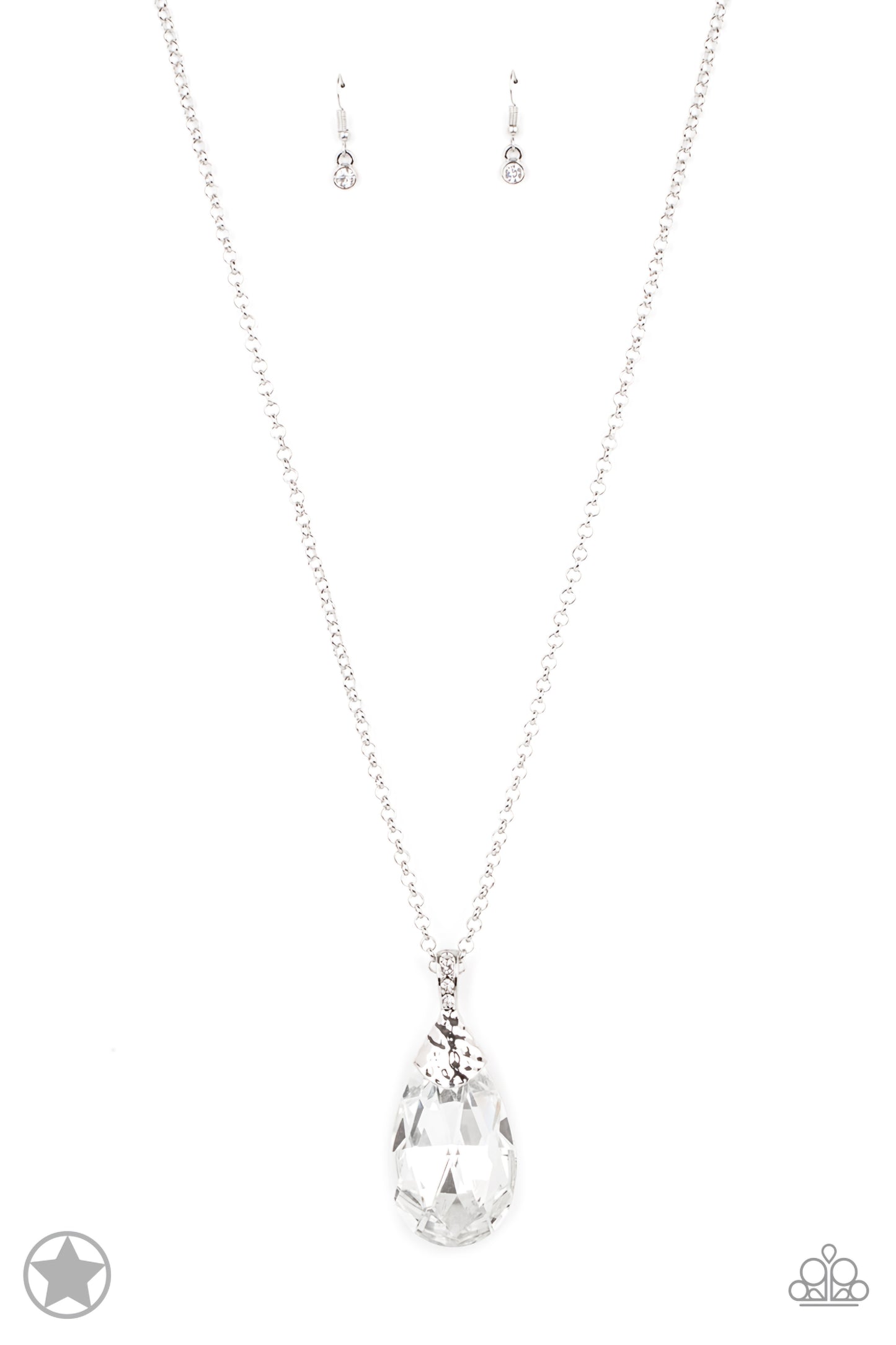 Spellbinding Sparkle - White Elongated Silver Necklace
