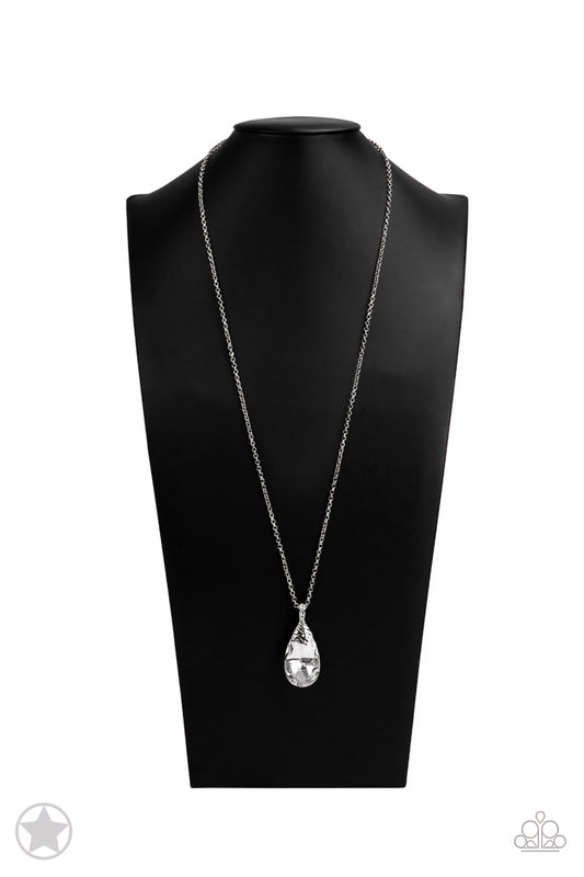 Spellbinding Sparkle - White Elongated Silver Necklace