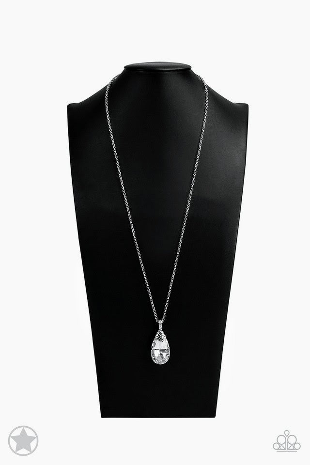 Spellbinding Sparkle - White Elongated Silver Necklace