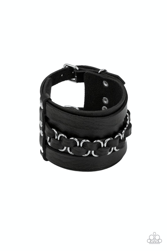 Rocker Attitude - Black Leather Stud Bracelet