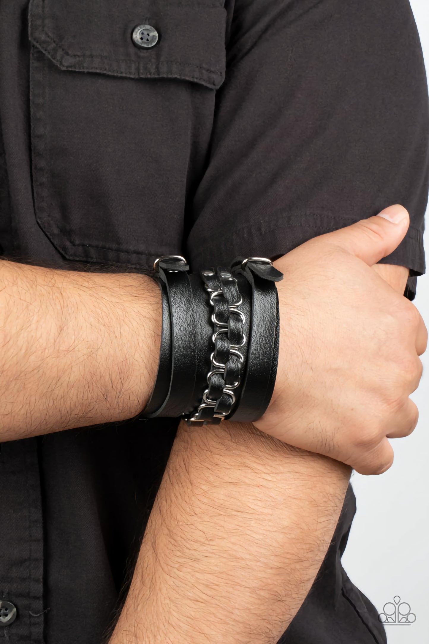 Rocker Attitude - Black Leather Stud Bracelet