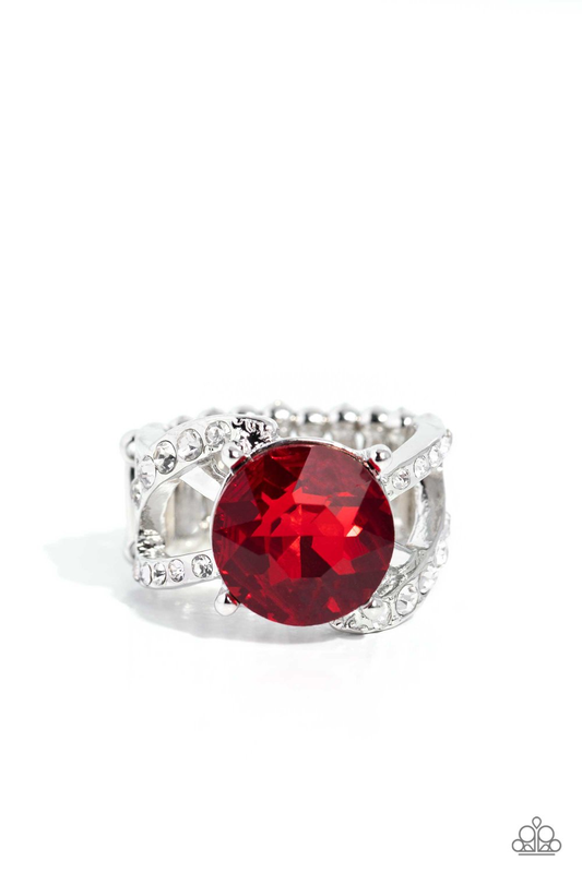 Scintillating Swirl - Red Ring Rhinestone-Encrusted