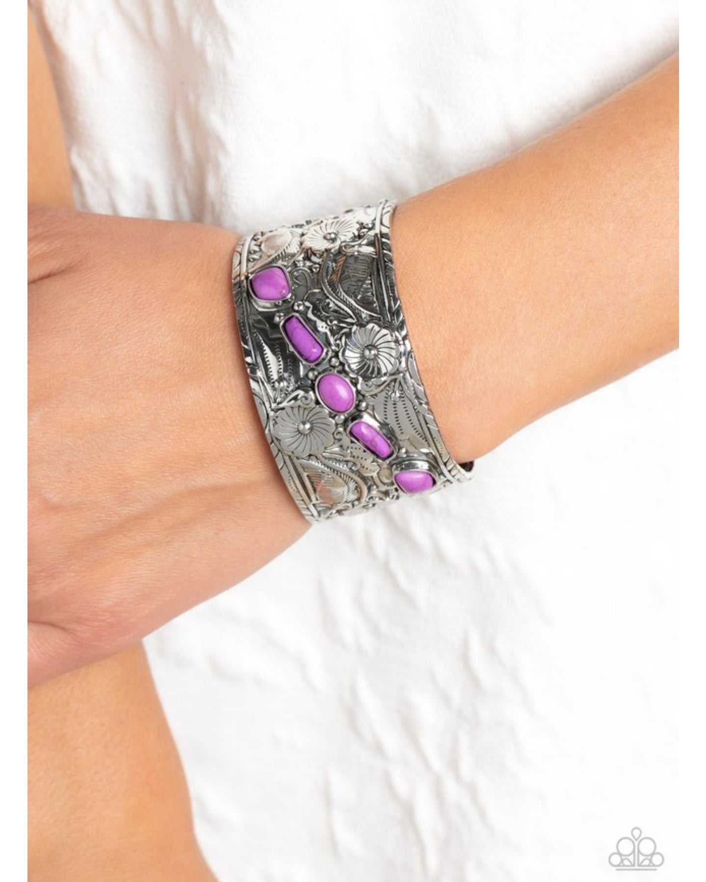Still FLORAL Stones - Purple Embossed Floral-Detailed Cuff