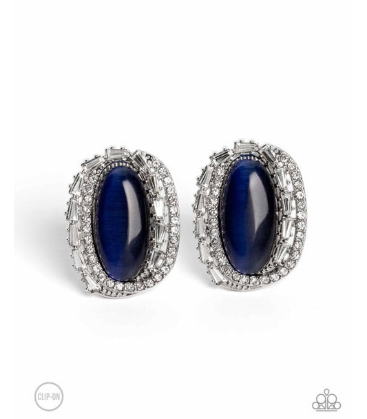 Shimmery Statement - Blue Female Clip-on Earrings