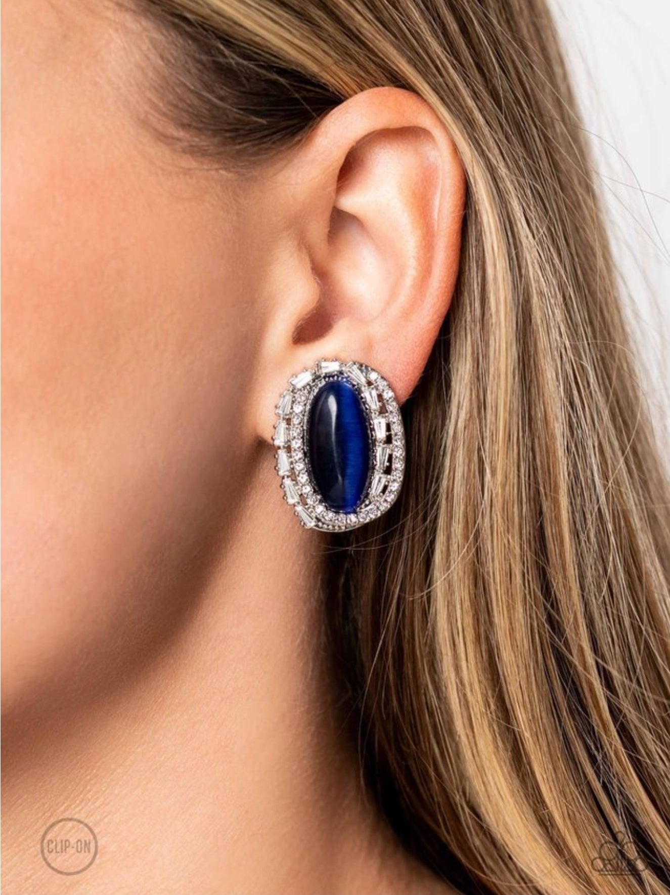 Shimmery Statement - Blue Female Clip-on Earrings