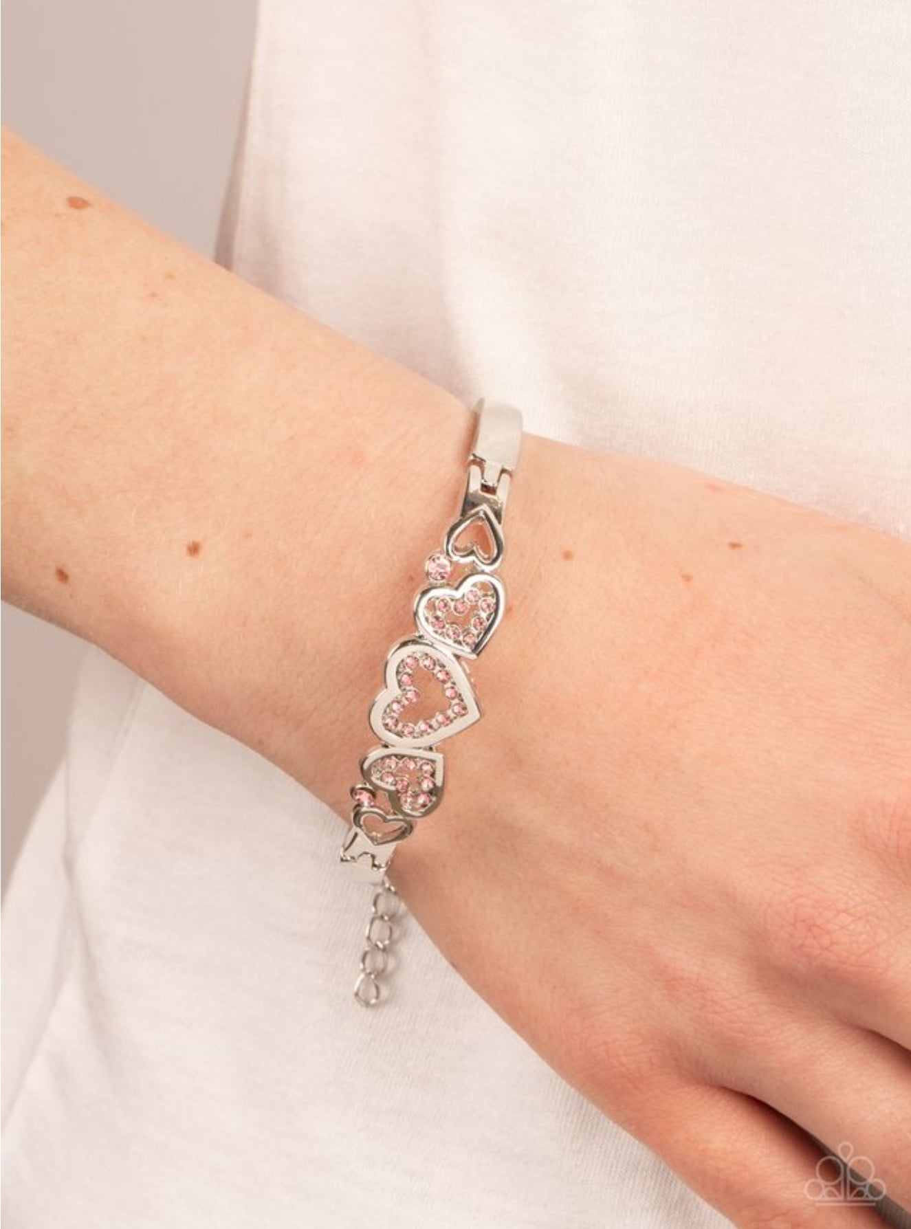 Seriously Smitten - Pink Silver Heart Female Bracelet