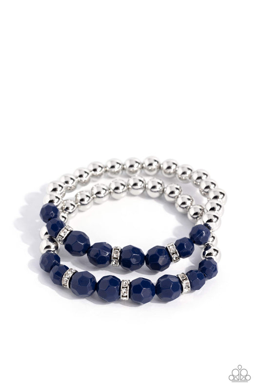 Two by Two Twinkle - Blue Silver Beads, White Rhinestone Encrusted